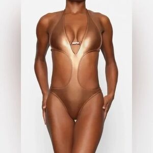 SKIMS Metallic Swim Halter Monokini